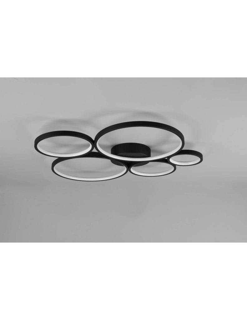 Plafoniera Rondo 5 Cerchi Led Dimmerabile Nero L59 cm Trio Lighting