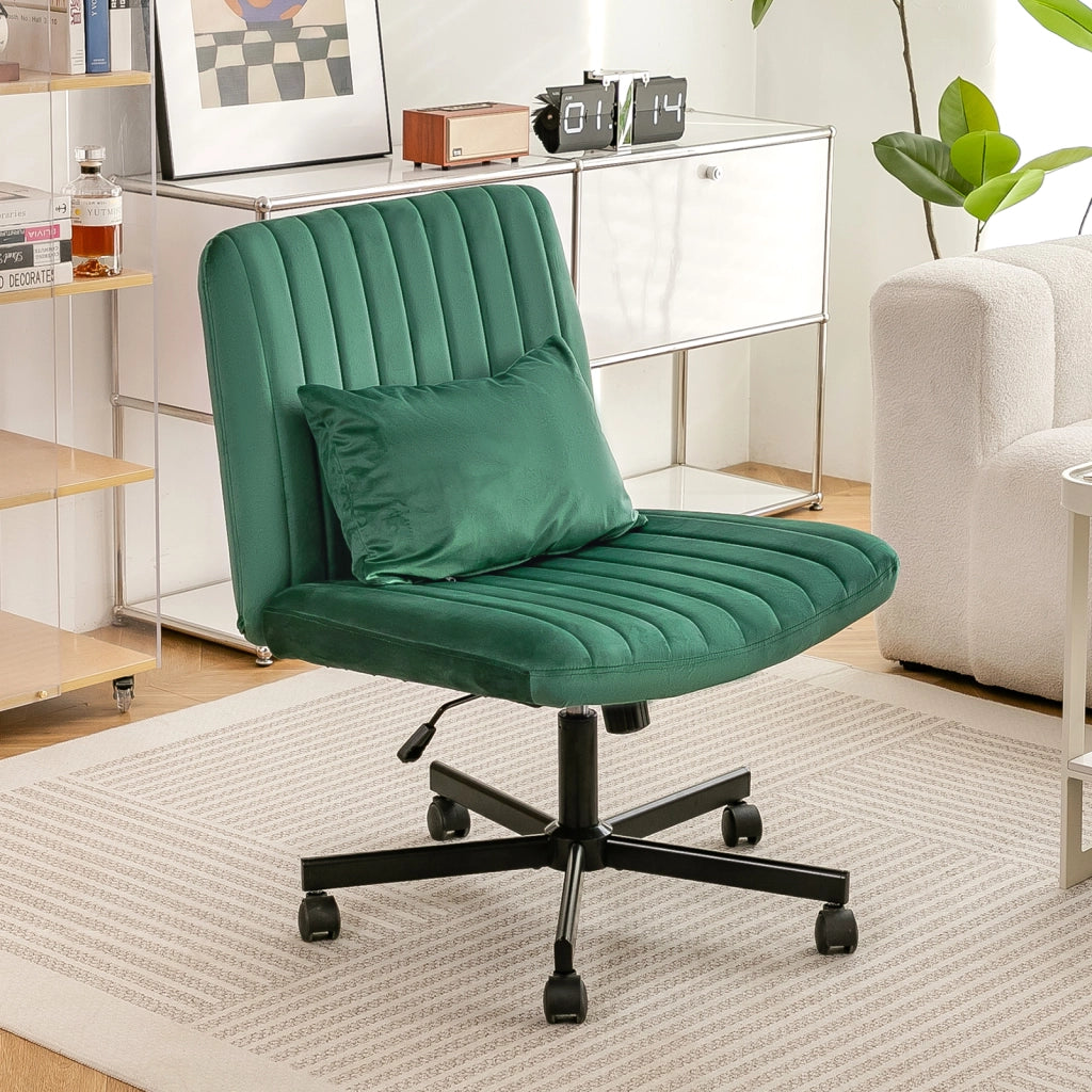 Sedia da ufficio per home office girevole e regolabile in altezza con ruote silenziose e cuscino in tessuto verde