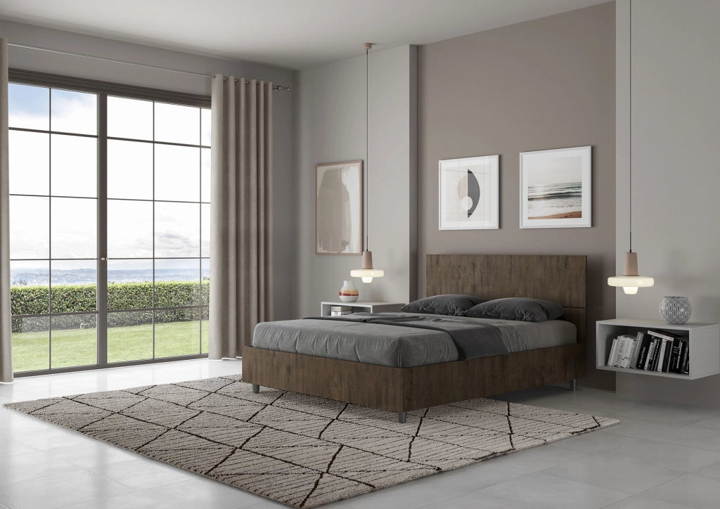 BS COM Letto matrimoniale francese con rete 140x200 testata dritta noce