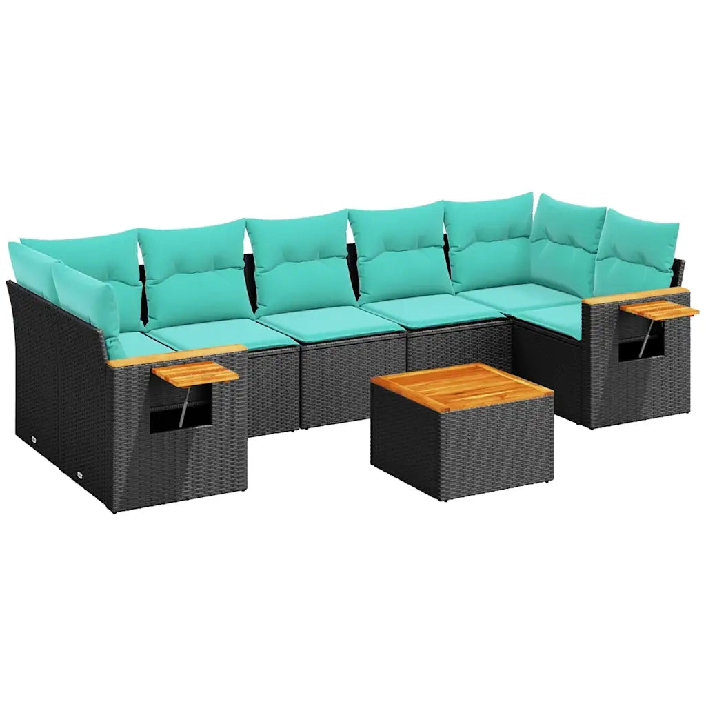 Set Divani da Giardino 8 pz con Cuscini Nero in Polyrattan 3226652