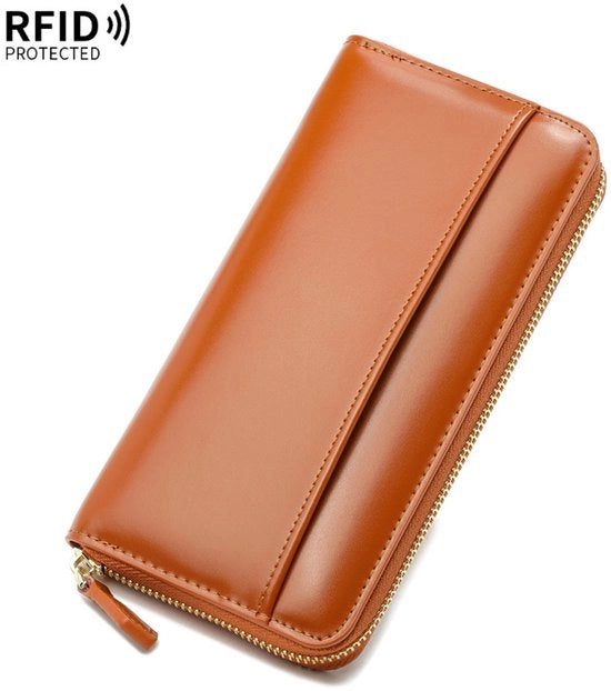 Portafoglio per donna con cerniera a rullo in pelle naturale, stile lungo, anti-demagnetizzazione, nastro di chiusura nullo, 1 pezzo, misura 19,5 x 10 x 2,5 CM