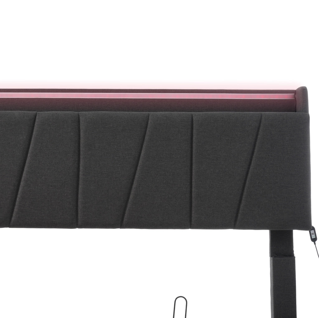 Letto matrimoniale 140x200 con LED RGB, USB e contenitore grigio