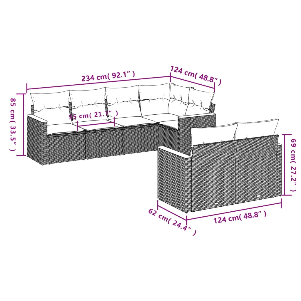 Set Divani da Giardino 7 pz con Cuscini Grigio in Polyrattan 3258546