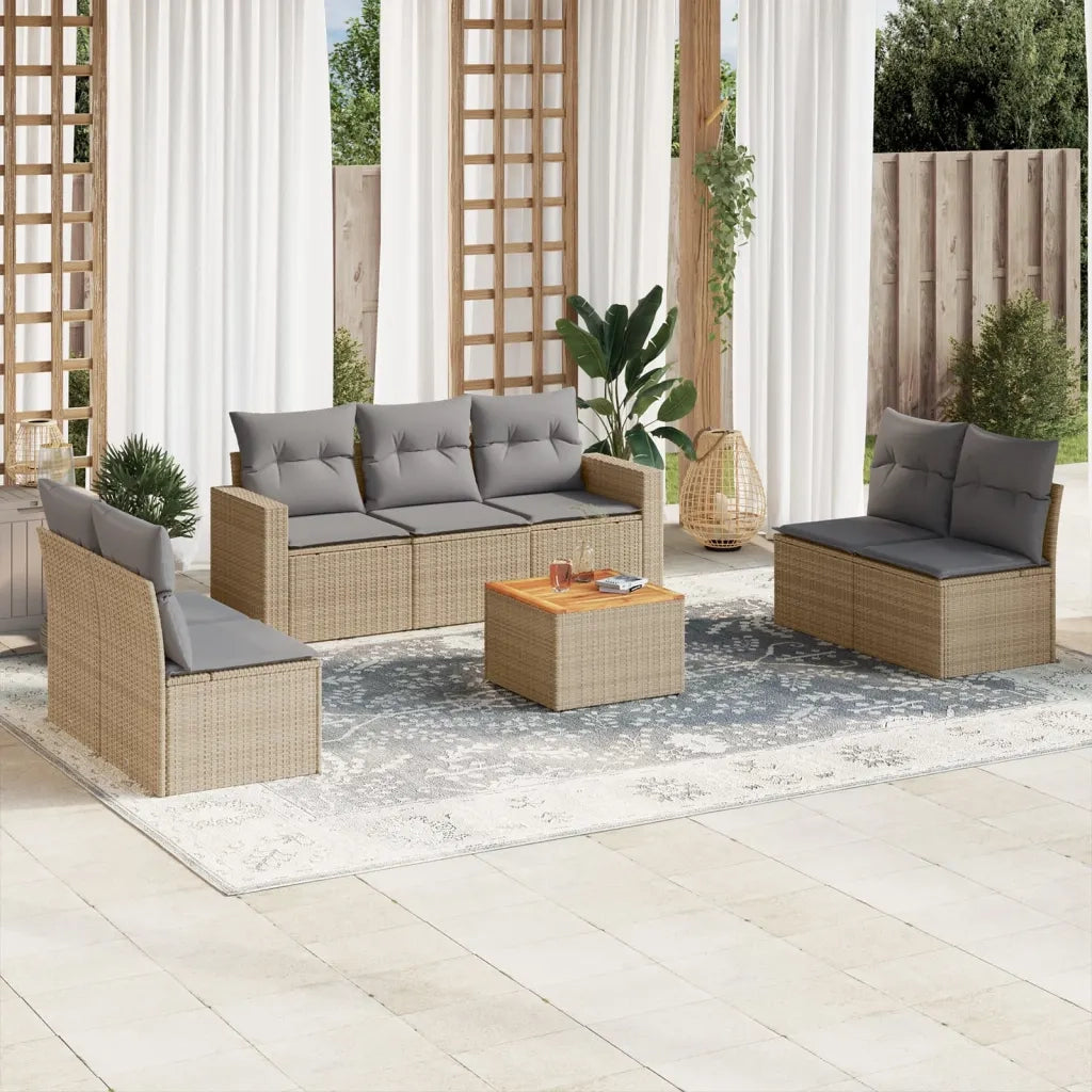 Set Divano da Giardino 8 pz con Cuscini Beige in Polyrattan 3224078