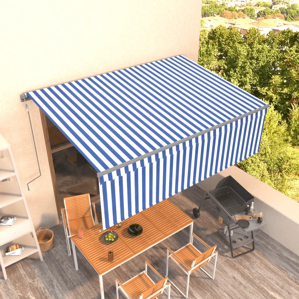 Tenda Sole Retrattile Automatica con Parasole 4x3m Blu Bianco 3069426