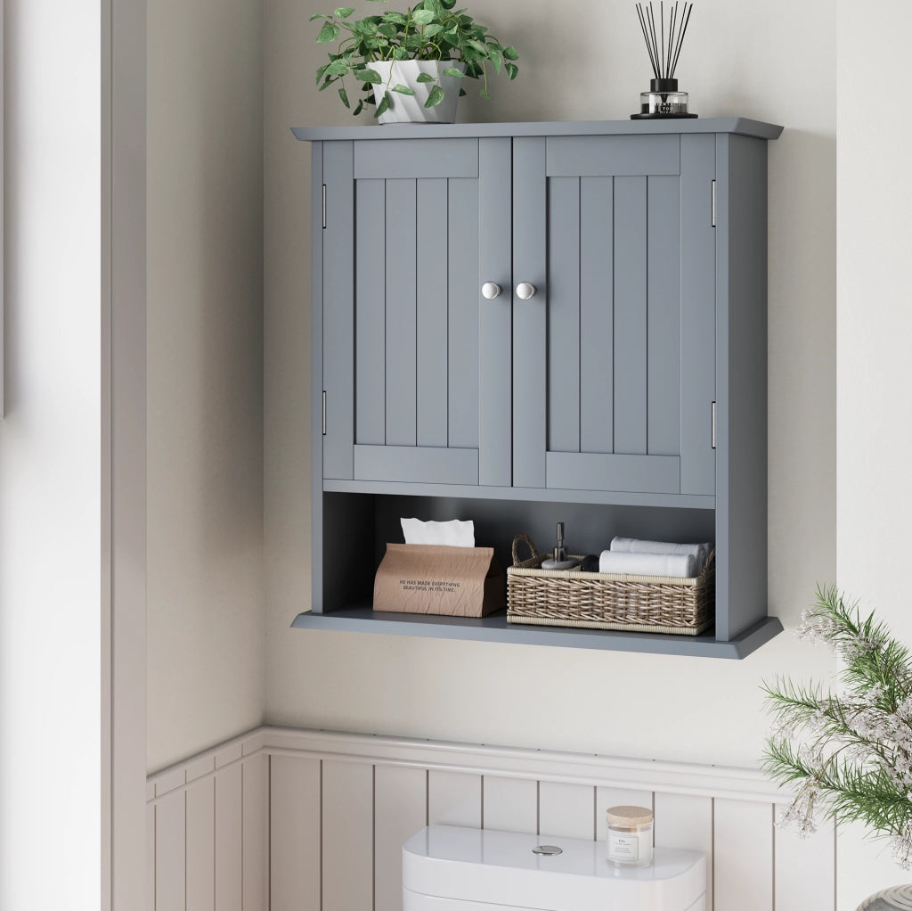 Armadietto bagno a muro 54.6x19.8x60 cm con ripiani regolabili in MDF grigio chiaro