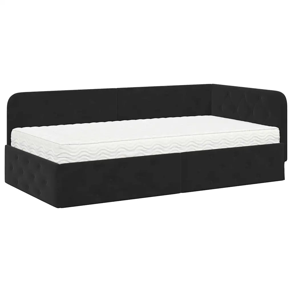 Letto singolo | Letto per adulti | Cornice del letto ad angolo Nero 90 x 200 cm Velluto
