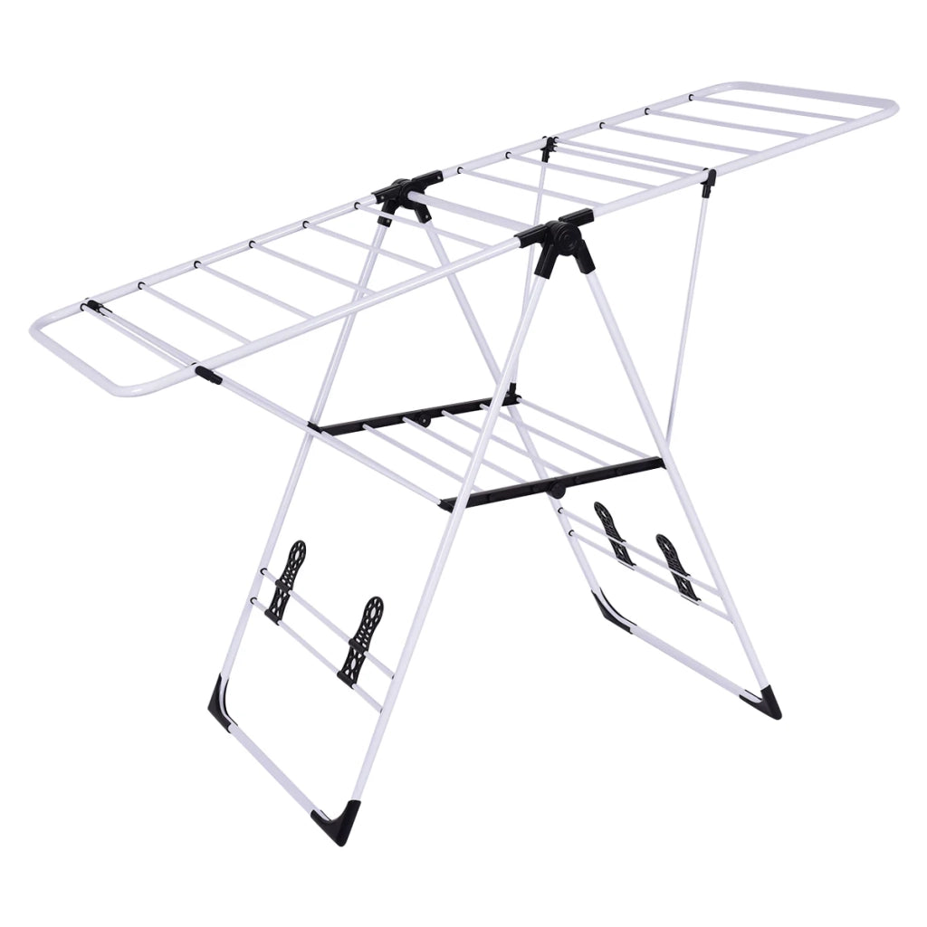 Stendibiancheria pieghevole 137 x 56 x 124 cm 2 livelli regolabili grande capacità 12 kg acciaio nero 20_0021153