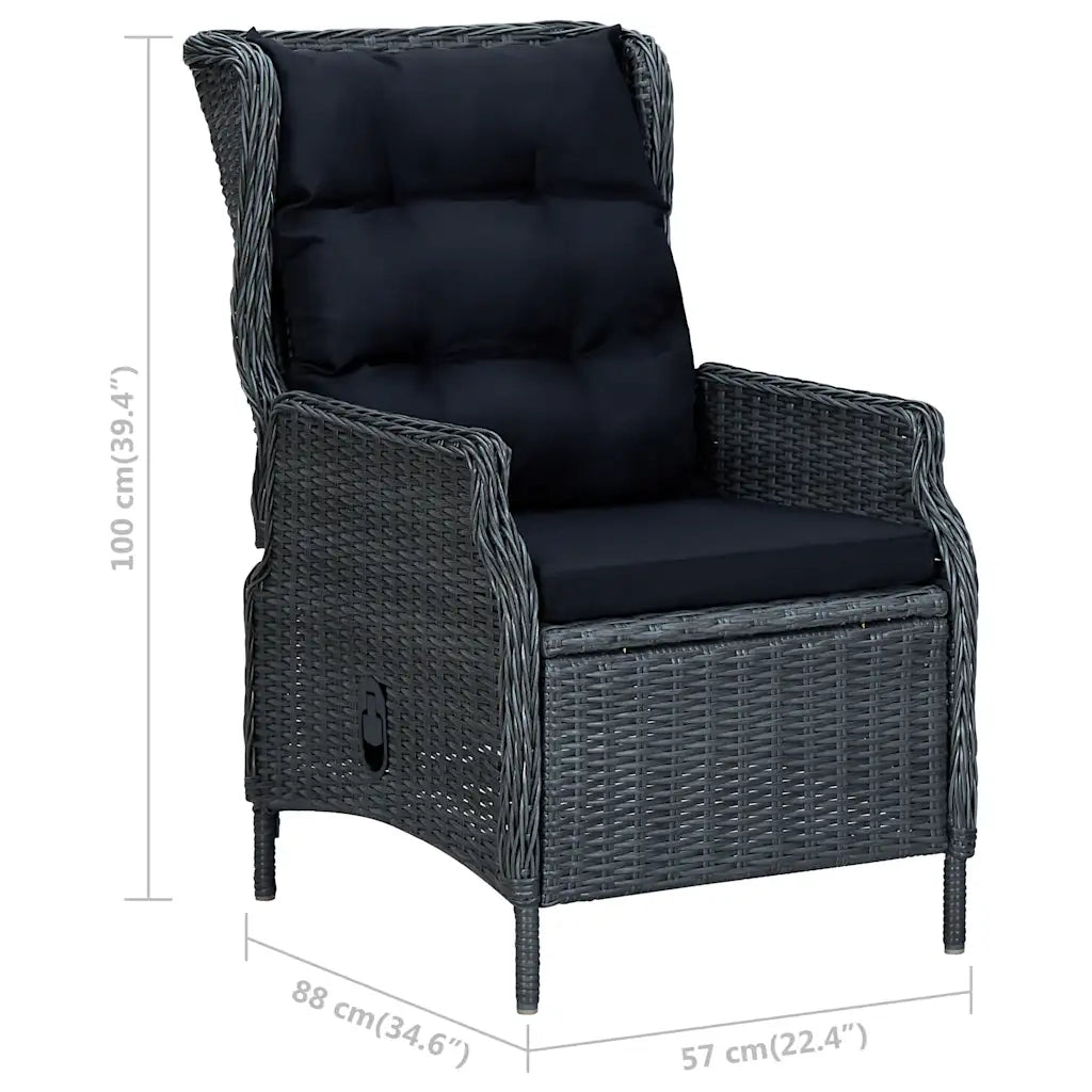 Sedia da Giardino Reclinabile con Pouf Polyrattan Grigio Scuro 313303