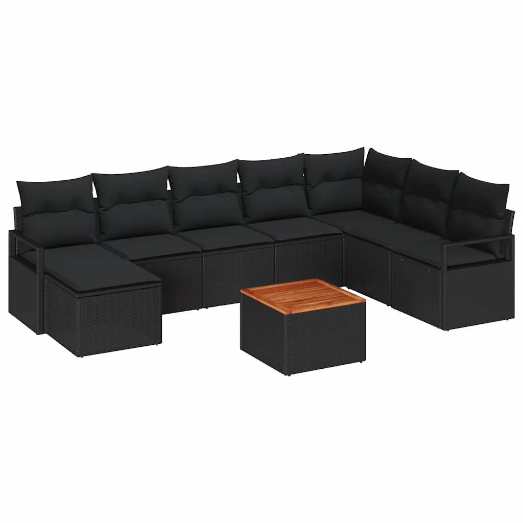 Set Divano da Giardino con cuscino 9 pcs Nero polyrattan 3347744