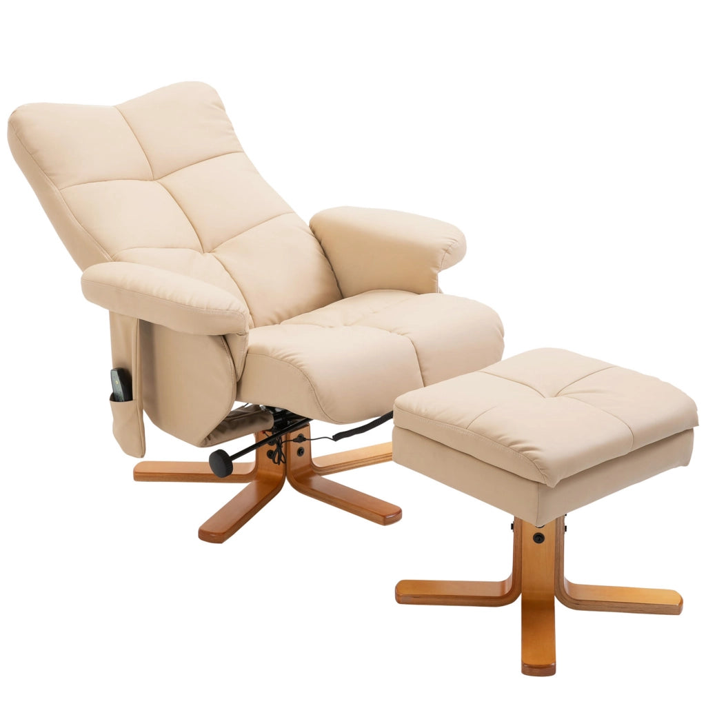 Poltrona Massaggiante Reclinabile Girevole con Pouf ¨C Zephmum ¨C Cr¨¨me 80x86x99 cm