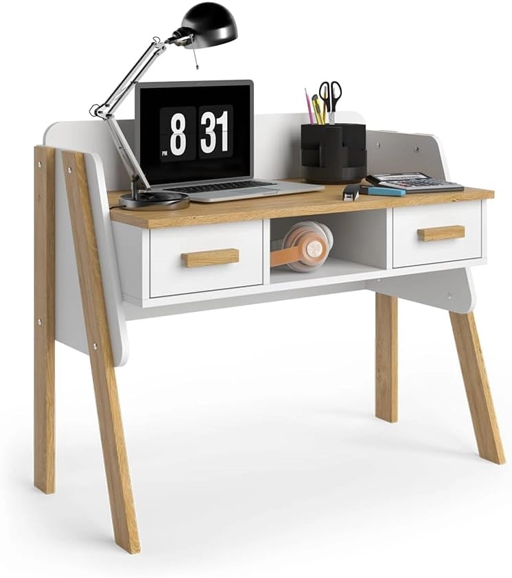 Scrivania Malia, Bianco, 97 x 51 cm, adatto per postazioni di lavoro al computer e applicazioni home office