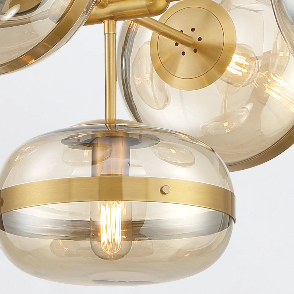 Lampada a sospensione Nottingham ottone 5 luci ambra