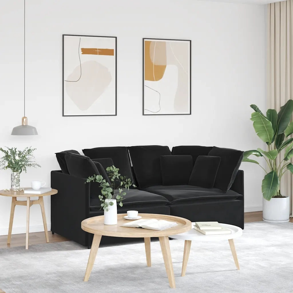 Divano Modulare con Cuscini in Velluto Nero 3321254