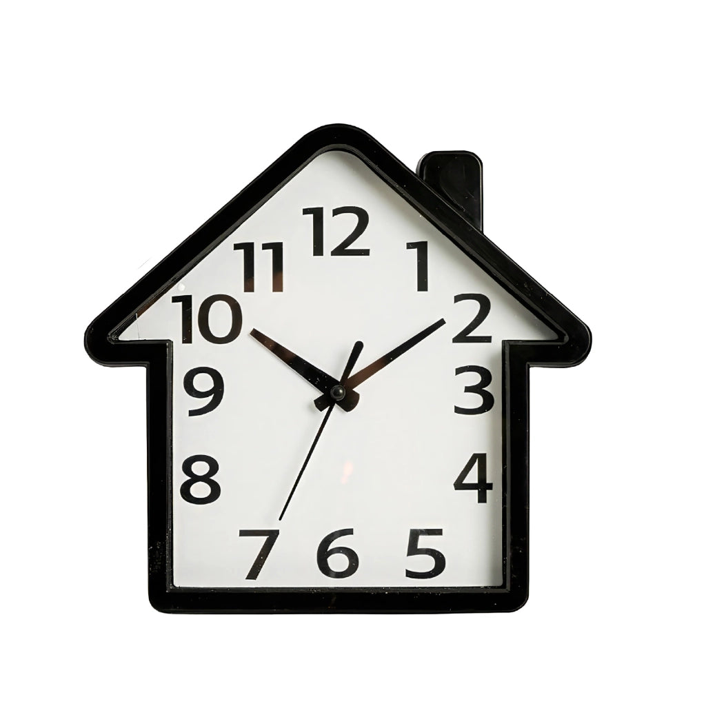 Orologio da Parete a Forma di Casa 22x21 cm Design Moderno Bianco e Nero con Numeri Grandi Decorativo per Soggiorno Cucina Cameretta e Ingresso Bianco