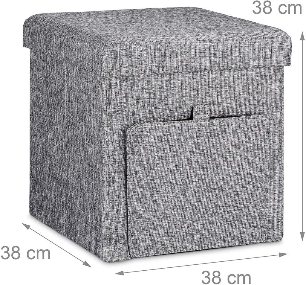 Sgabello contenitore pieghevole in lino grigio 13_0002780
