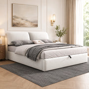 Letto contenitore 180x200 cm; matrimoniale con contenitore idraulico; 3 cassetti; rete a doghe e testiera; velluto; beige
