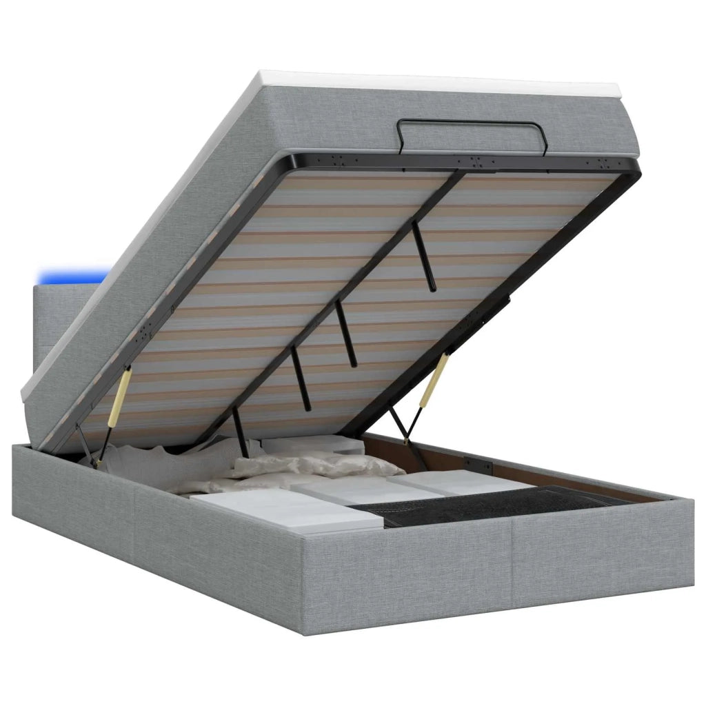 Letto Ottomano con Materasso e LED Grigio Chiaro 120 x 190 cm 3458055