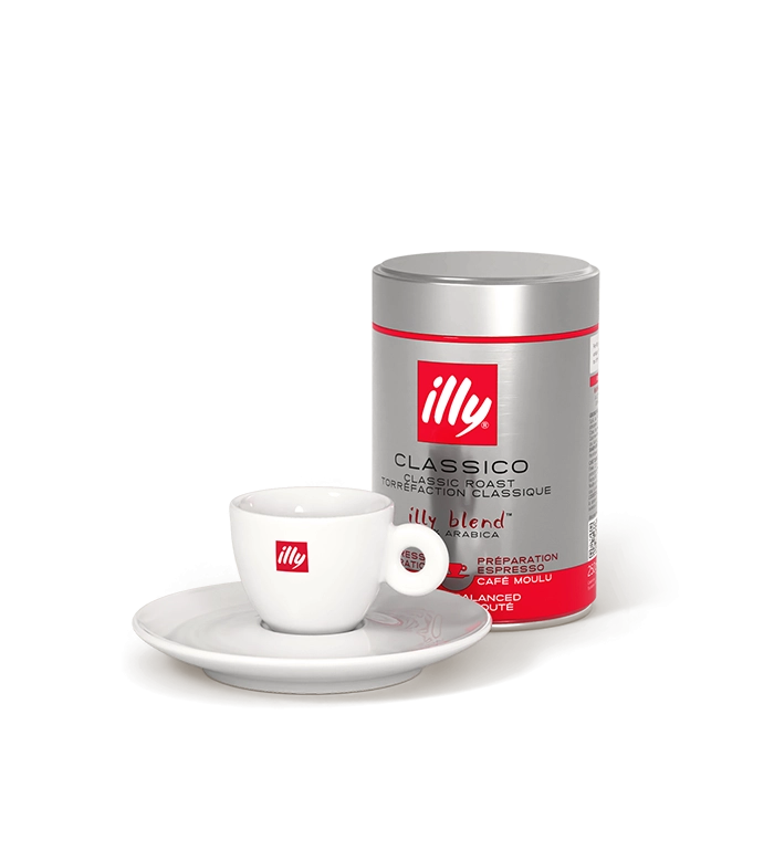 Kit illy 1 tazzina + 250 gr. caffè macinato tostatura arabica classico