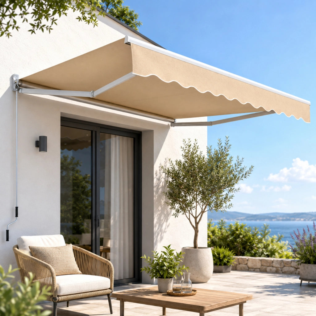 Tenda Da Sole Retrattile Con Manovella E Inclinazione Regolabile Struttura In Alluminio Resistente Per Balcone Terrazza Veranda Giardino Design Moderno 295 x 250 Cm Beige