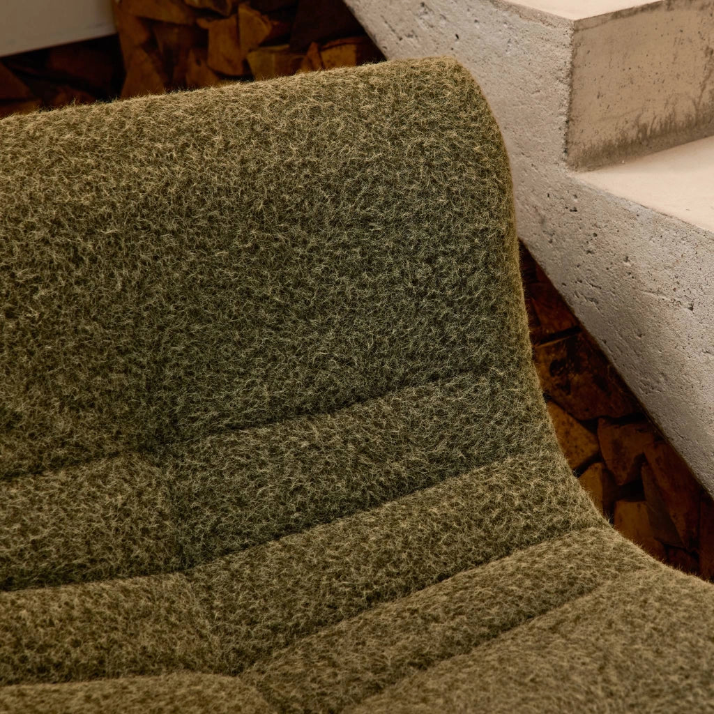 Divano modulare tessuto effetto alpaca, 3 posti, verde kaki