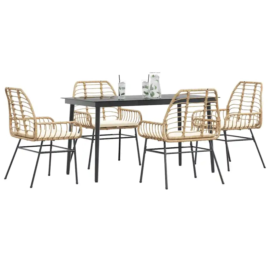 Set da Pranzo da Giardino 5pz | Set Salotto da Giardino con Cuscini Polyrattan Vetro