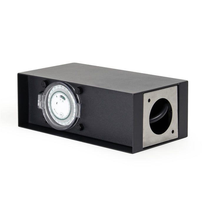 Presa multipla da giardino nera in acciaio con timer IP44 Colonna a 2 prese per esterno