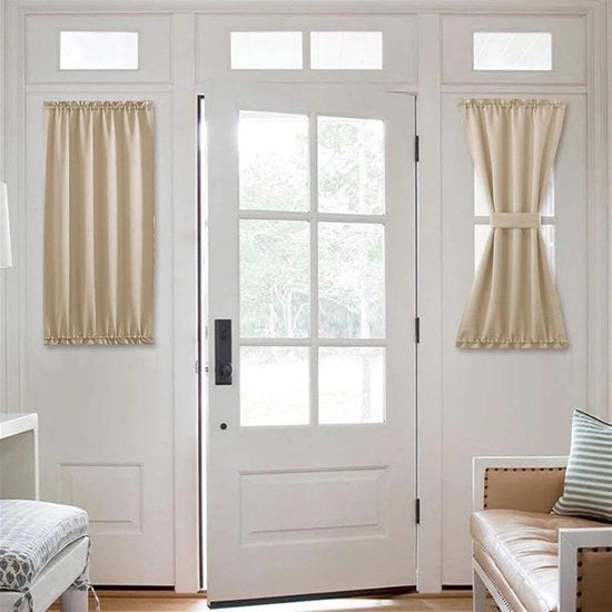 Tendaggio per porte francesi, tendaggio per privacy presso la porta, tendaggio oscurante per la porta d'ingresso con fibbie, doppia maniglia, 2-pack (beige)