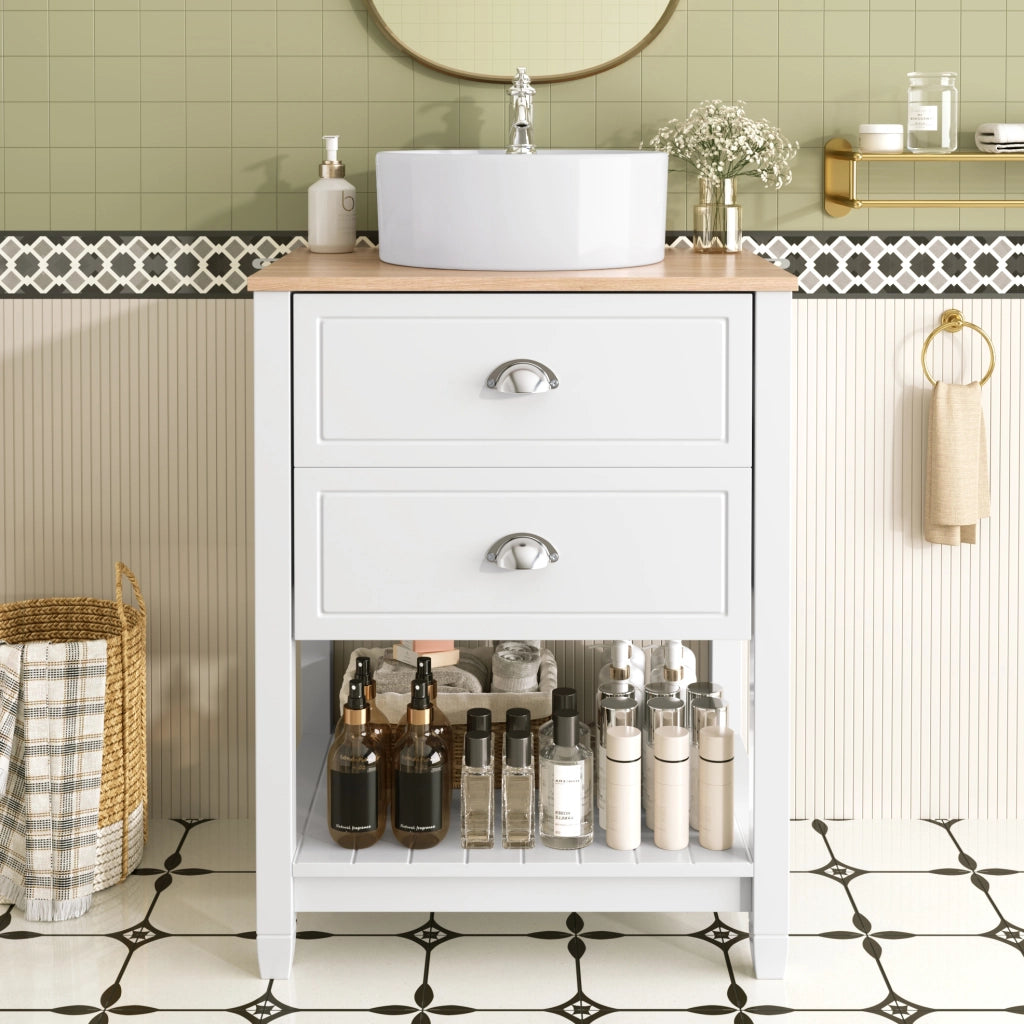 Mobile bagno freestanding con lavabo rotondo in ceramica, 60 cm