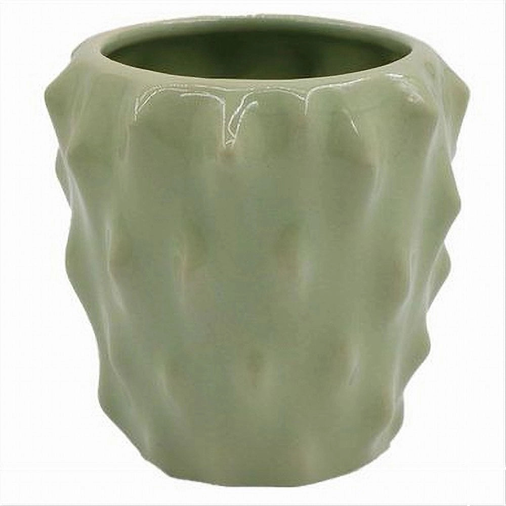 Trade Shop - Bicchiere Porta Spazzolini Ceramica Verde Effetto Cactus Accessorio Bagno 79934 -