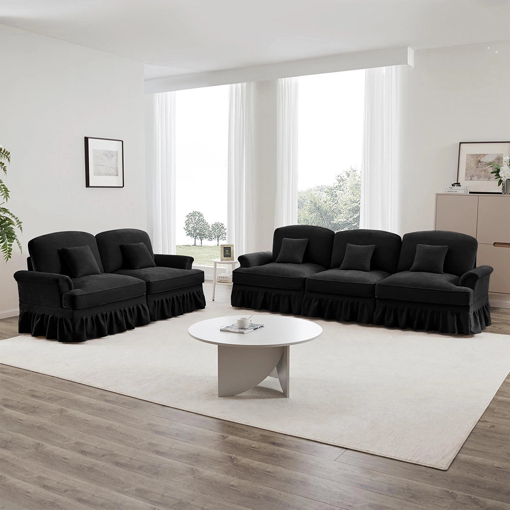 Set modulare 2 pezzi - Xylo - 3+2 posti, chenille, stile classico, nero