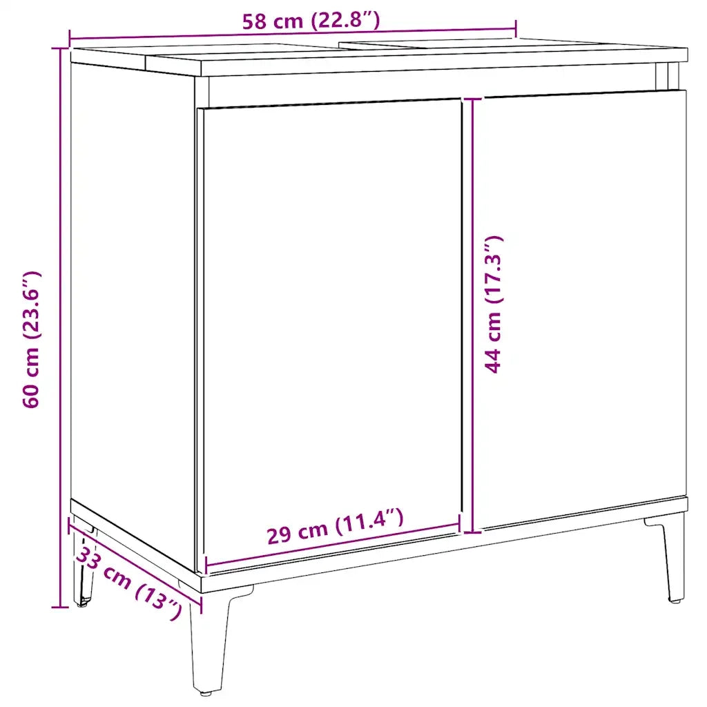 Mobile Lavabo Rovere Artigianale 58x33x60 cm Legno Multistrato