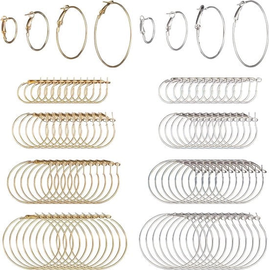 Set di orecchini a perle con anello da 96 pezzi - 20 mm/30 mm/40 mm/50 mm - Ghiaccio e Argento - Creazione di gioielli - Cassetta di appoggio circolare