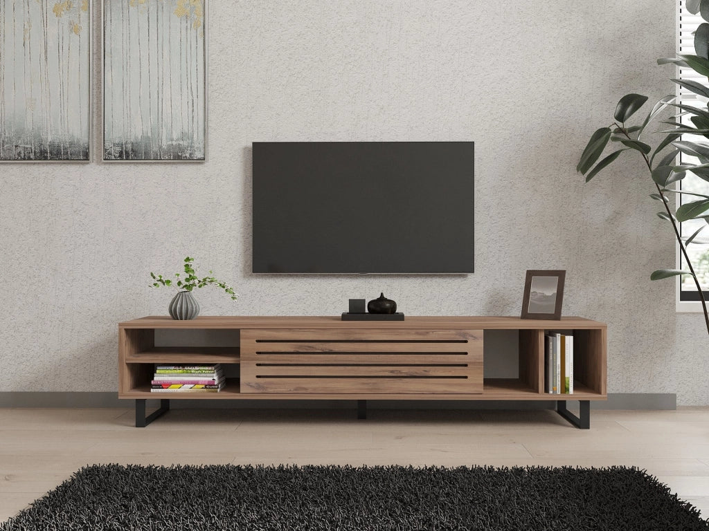 Sovico, Mobile Porta tv un Ripiano, 160x40x35h cm Marrone Rovere