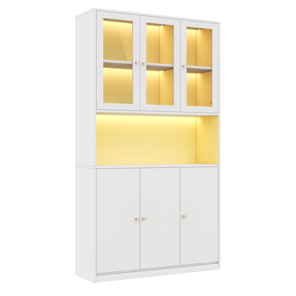Libreria alta con vetrina in vetro e LED 100x35x200 cm; bianco; in MDF