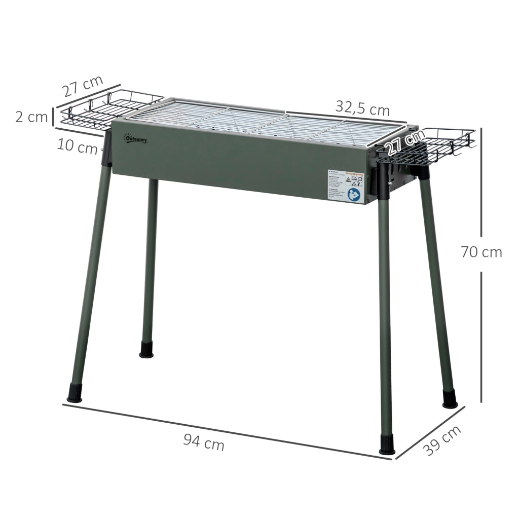 Barbecue a Carbone Portatile con 2 Griglie e 2 Cestini Laterali ¨C zephmum ¨C 94x39x70 cm
