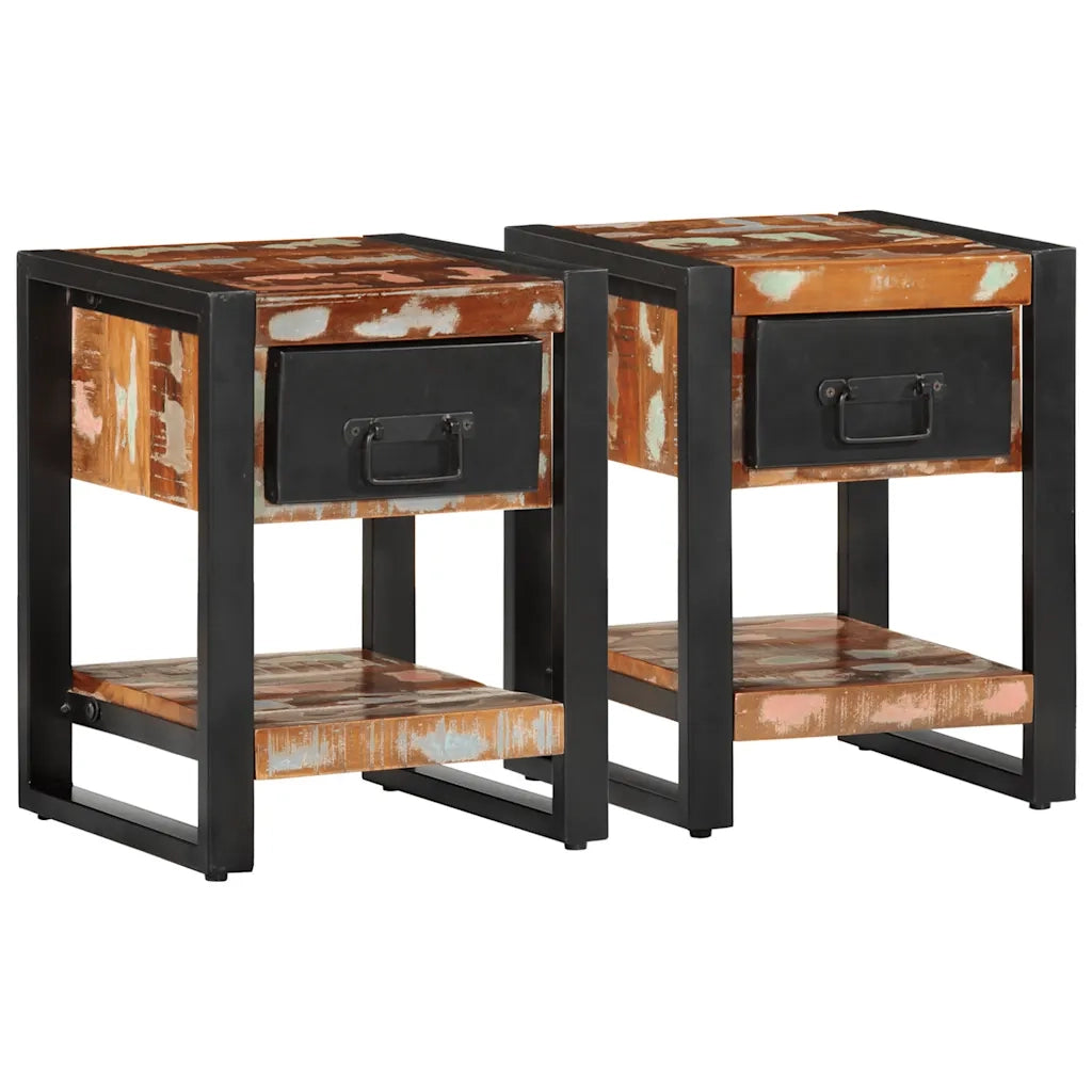 Comodini 2 pz Multicolore in Legno Massello di Mango Grezzo