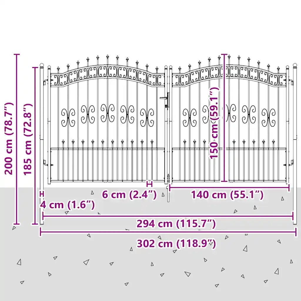 Cancello con Punta a Lancia KAMPEN 305 x 150 cm Acciaio Grigio 42009045