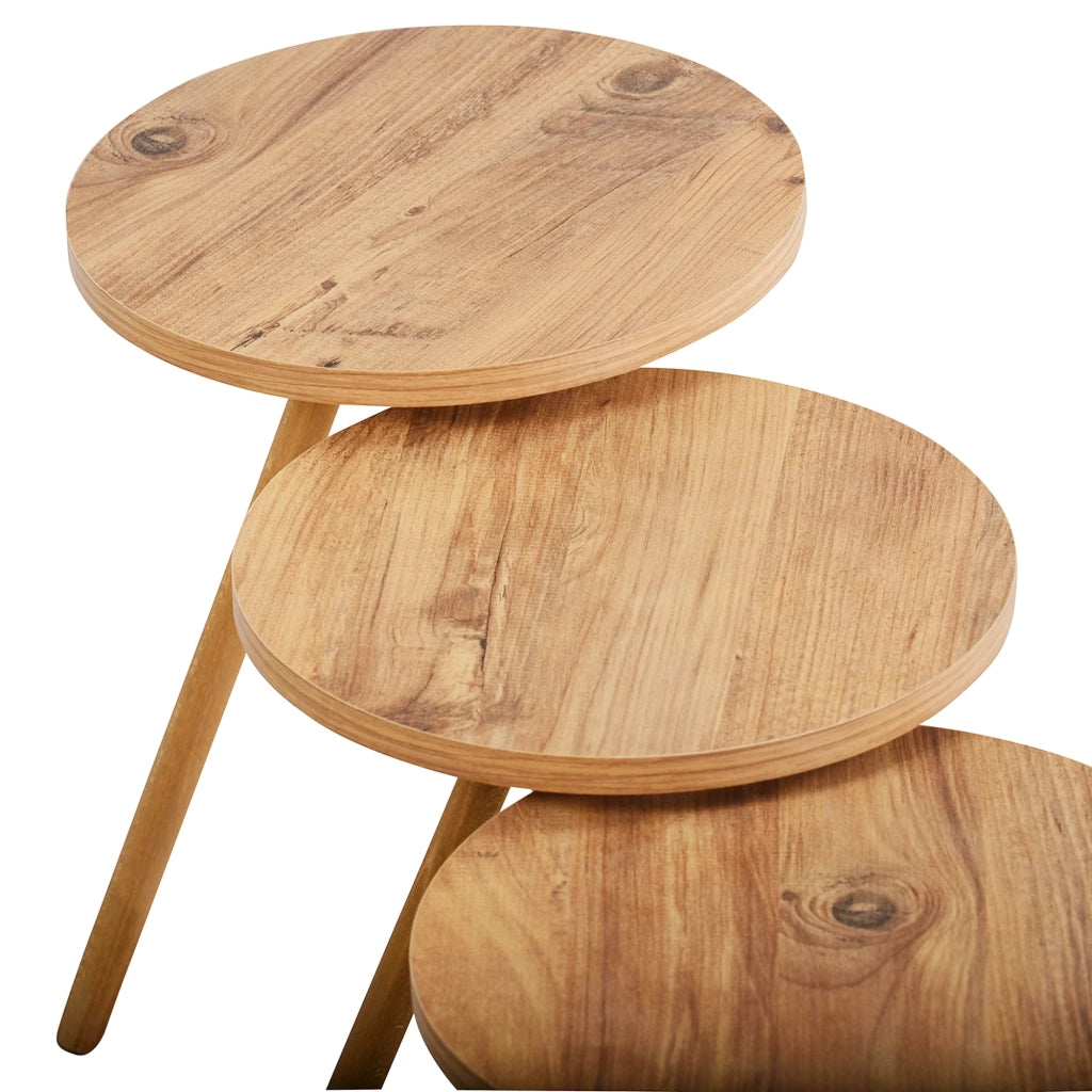 Set di 3 tavolini rotondi a treppiede effetto legno 03_0008384