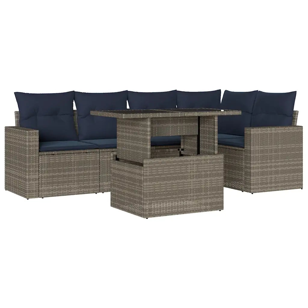 Set Divani da Giardino 6 pz con Cuscini Grigio in Polyrattan 3267261