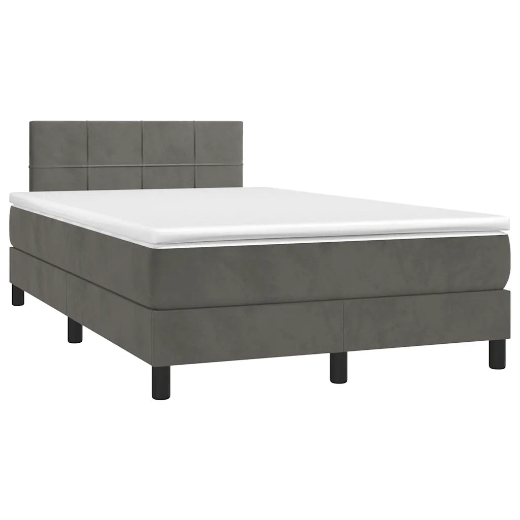 Letto a Molle con Materasso e LED Grigio Scuro 120x190cm in Velluto