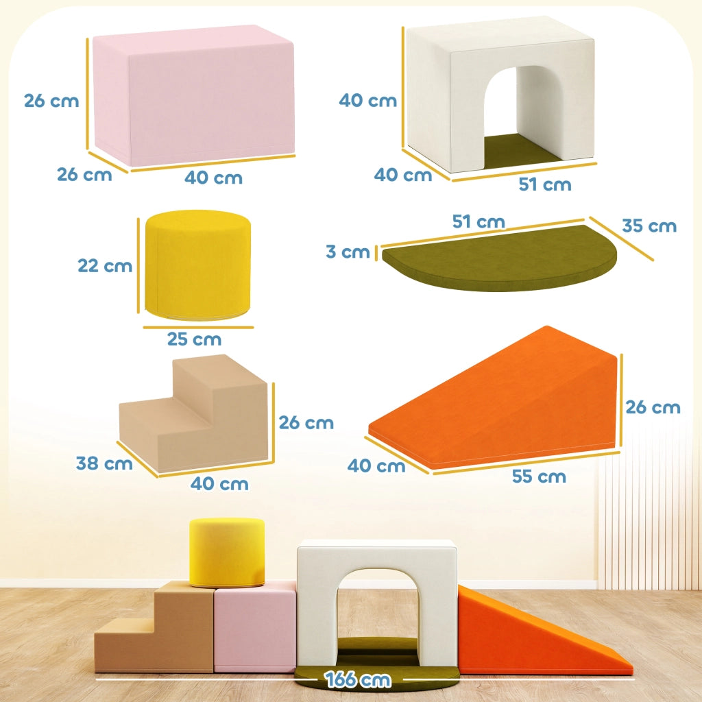 Set 8 Costruzioni Morbide per Bambini 0-3 Anni in Velluto e Schiuma PU Arancione