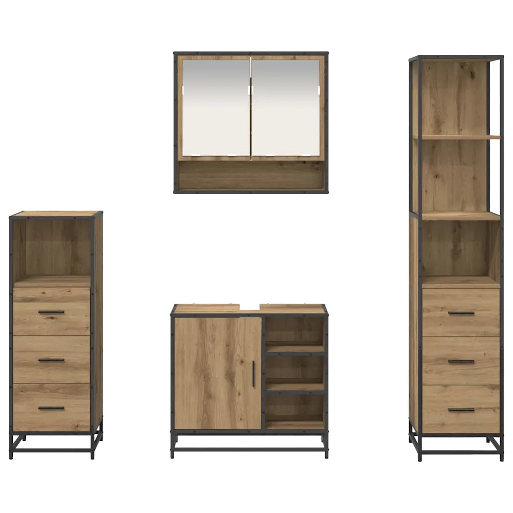 Set di mobili per il bagno con porta 4 pcs Rovere artigianale 3402543