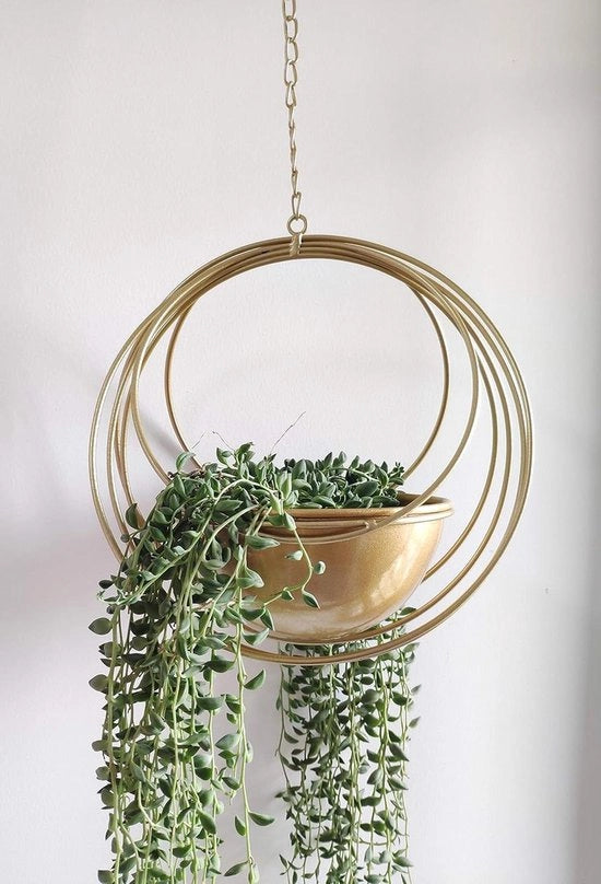 Porta Piante a Sospensione in Metallo Oro con Disegno Geometrico per Uso Indoor/Outdoor