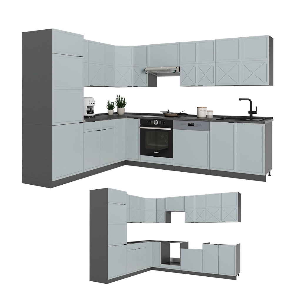 Cucina angolare completa Fame-Line Blu-grigio chiaro/Antracite 287 x 60 cm, PL Antracite Vicco