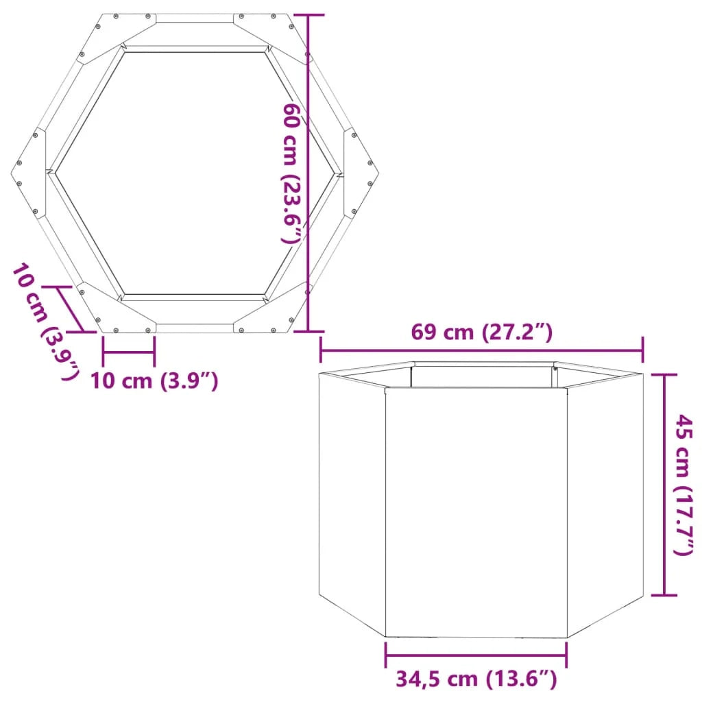 Fioriera/aiuola esagonale per piante fiori terrazza giardino 69 x 60 x 45 cm acciaio bianco 02_0038649