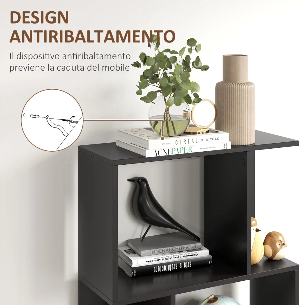 Libreria in Legno 5 Ripiani Design Moderno ¨C zephmum ¨C Nero 60x24x184.5 cm