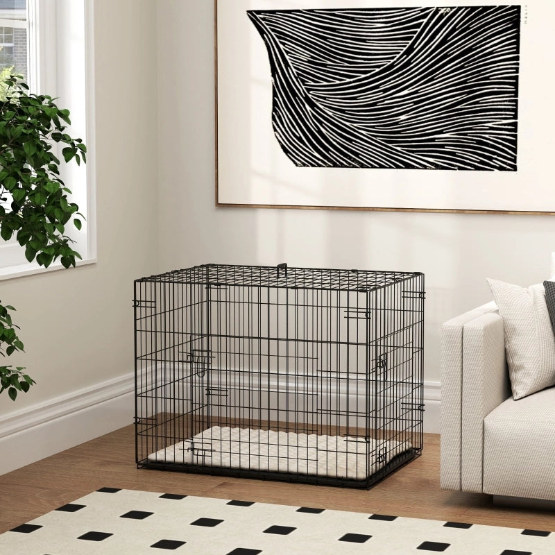Gabbia per cani pieghevole con 2 porte, trasportino con vassoio di base estensibile e cuscino, 75 x 48,5 x 53 cm, nera