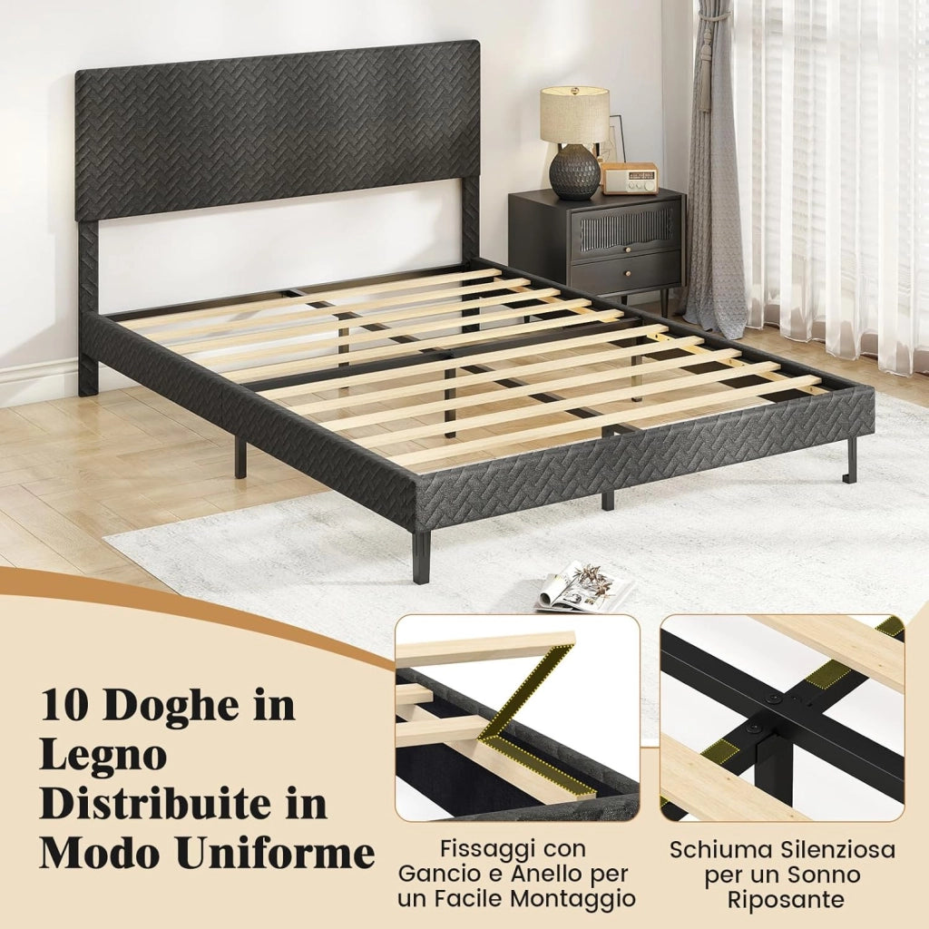 Struttura Letto Matrimoniale, Telaio Letto in Velluto con Testiera Regolabile in Altezza, Doghe in Legno a Supporto del Materasso, Silenzioso (160x200cm Stile 2)