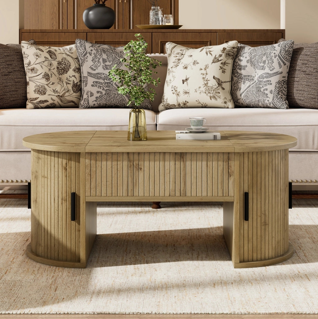 Tavolino da caffè sollevabile ovale 100 x 50 x 40;5 cm in MDF effetto rovere